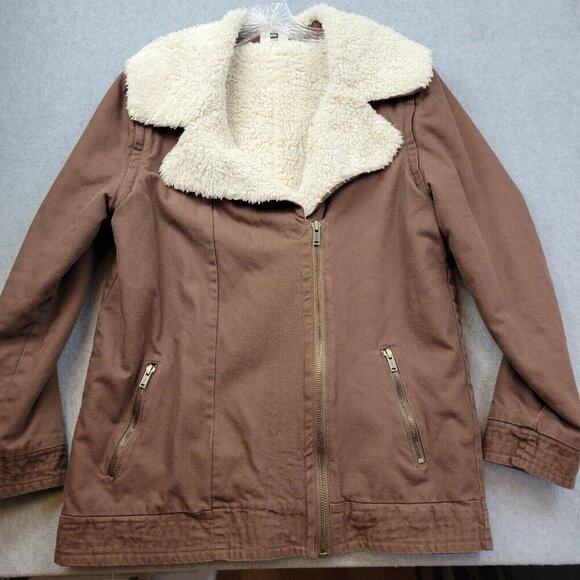 Quicksilver Jacket Womens Size Large Brown Sherpa Lined Faux Fur Moto QSW - Picture 4 of 12